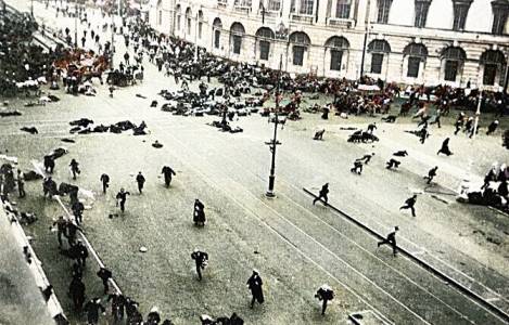 Shooting at the intersection of Nevsky Prospect and Sadovaya Street in Petrograd on Old Style July 4, 1917